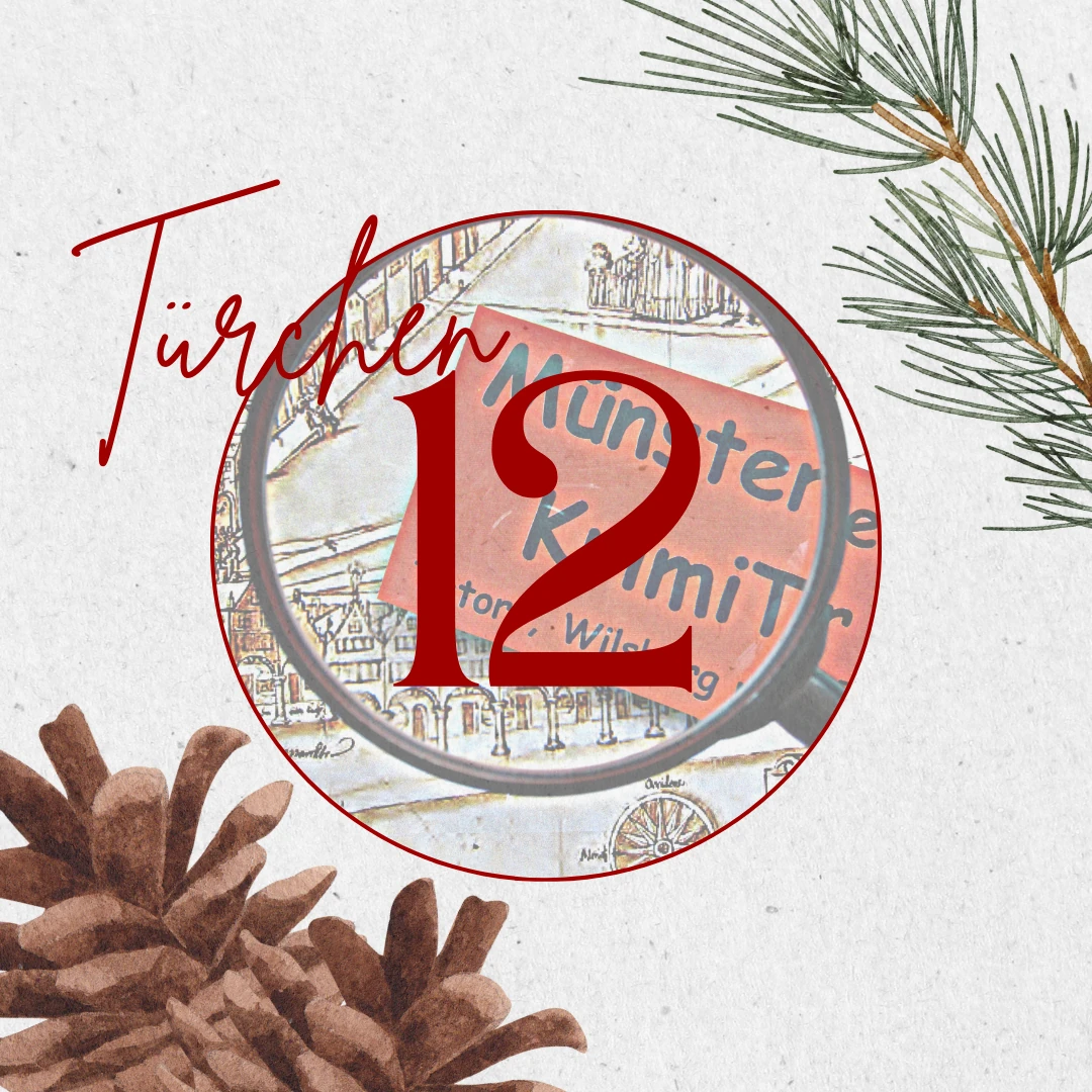 aovo Adventskalender 2024 - Türchen 12 offen rot mit Tannenzapfen und grünem Tannenzweig auf hellem Hintergrund.