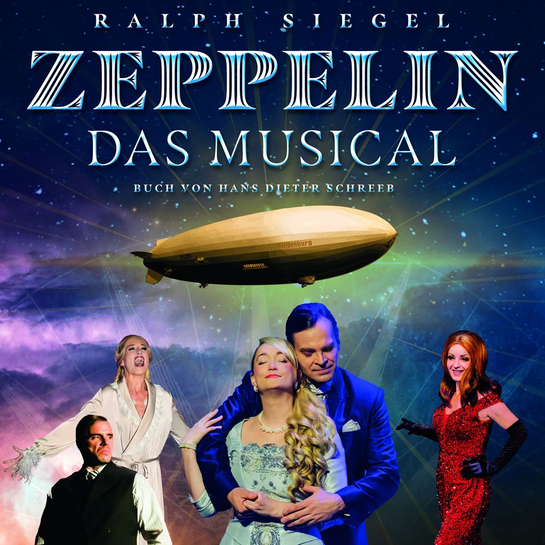 Zeppelin Musical Logo mit dem Zeppelin Hindenburg vor einem Gewitter. Buch von Hans Dieter Schreeb.