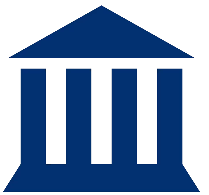 Symbol eines klassischen Gebäudes mit Säulen und Dreiecksgiebel