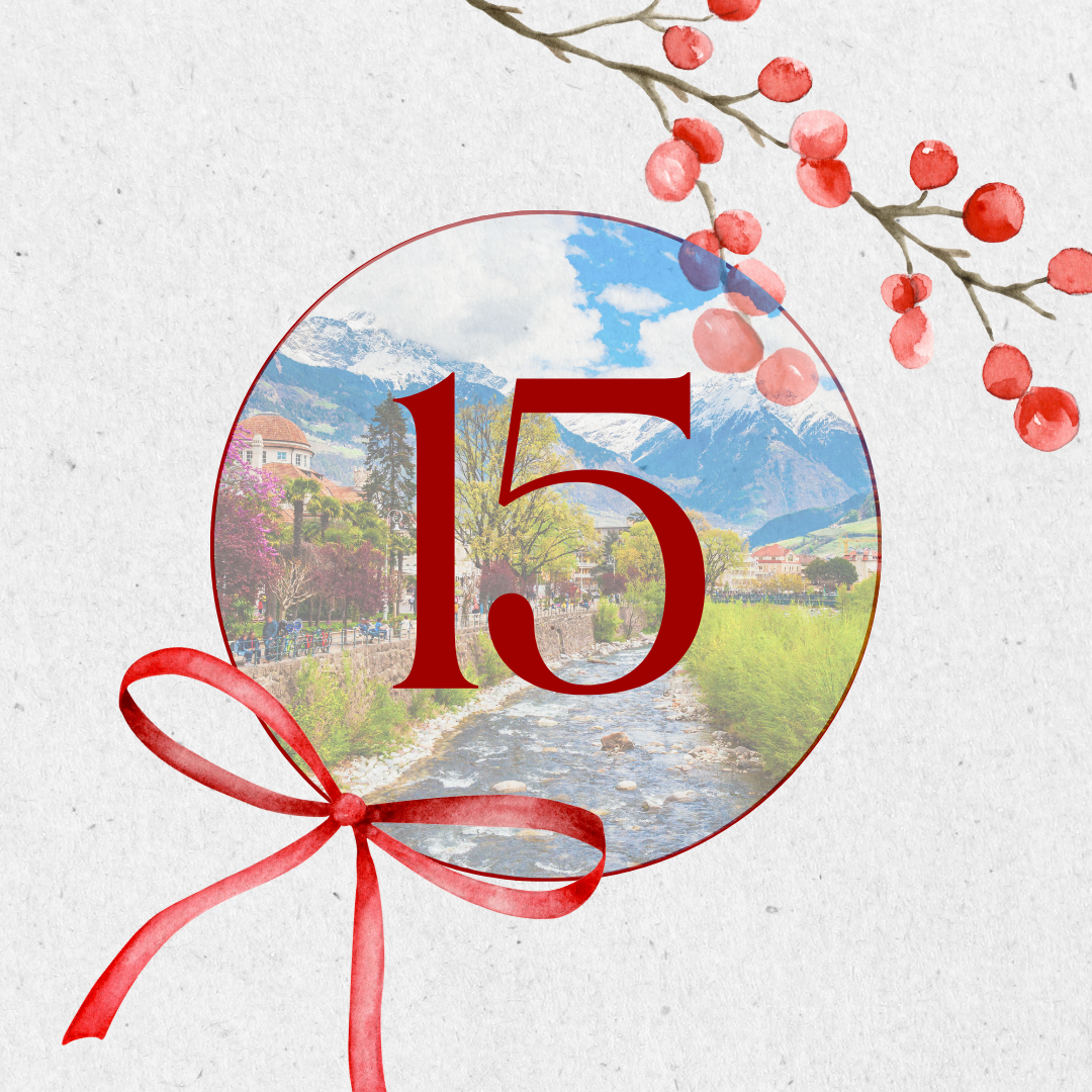 aovo Adventskalender 2024 - Türchen 15 offen rot mit roten Beeren und einer roten Schleife auf hellem Hintergrund.