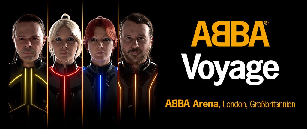 Logo von Abba Voyage mit allen 4 Avataren der Bandmitgliedern