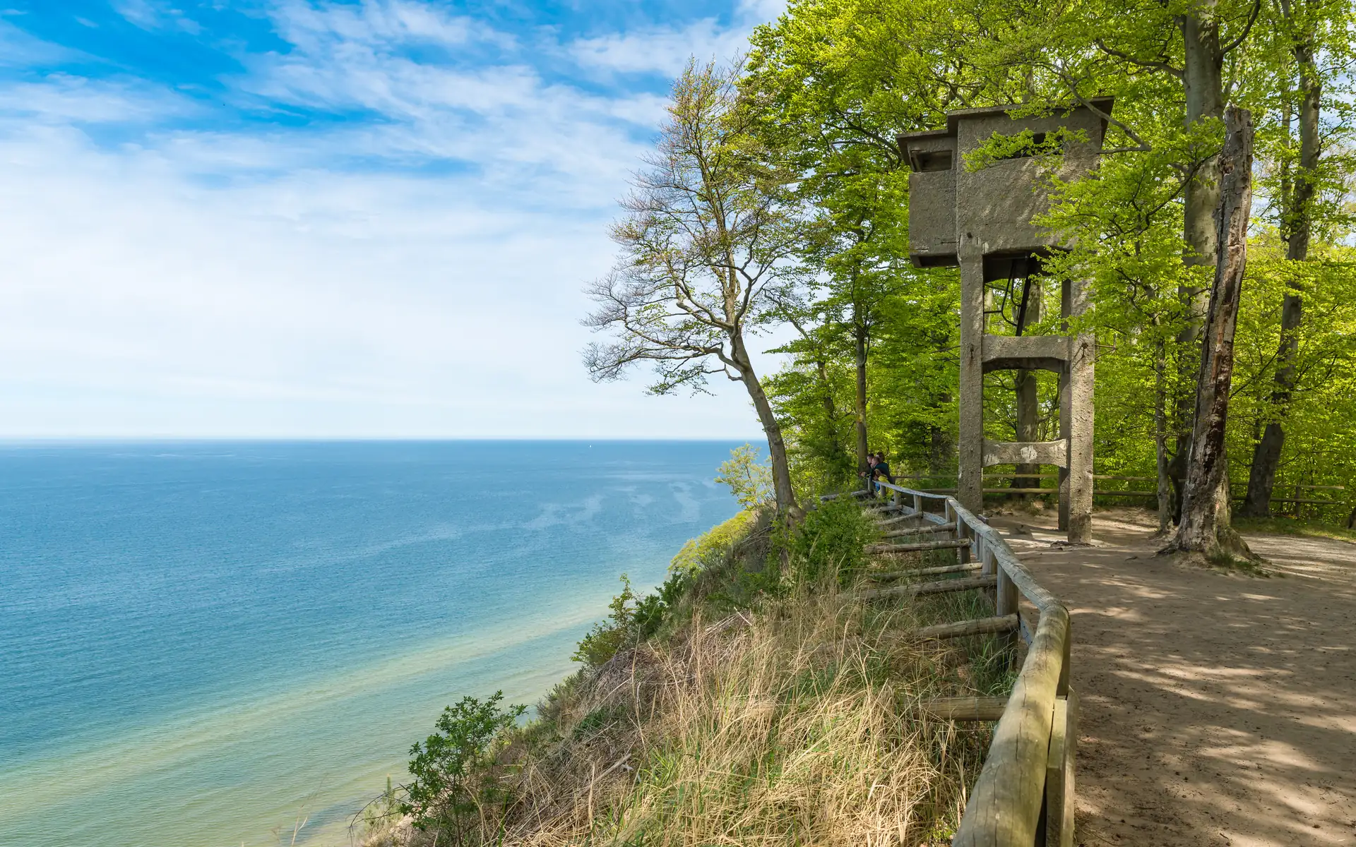 Gosanberg auf der Insel Wolin mit Bäumen bewachsen und Ausblick aufs Meer