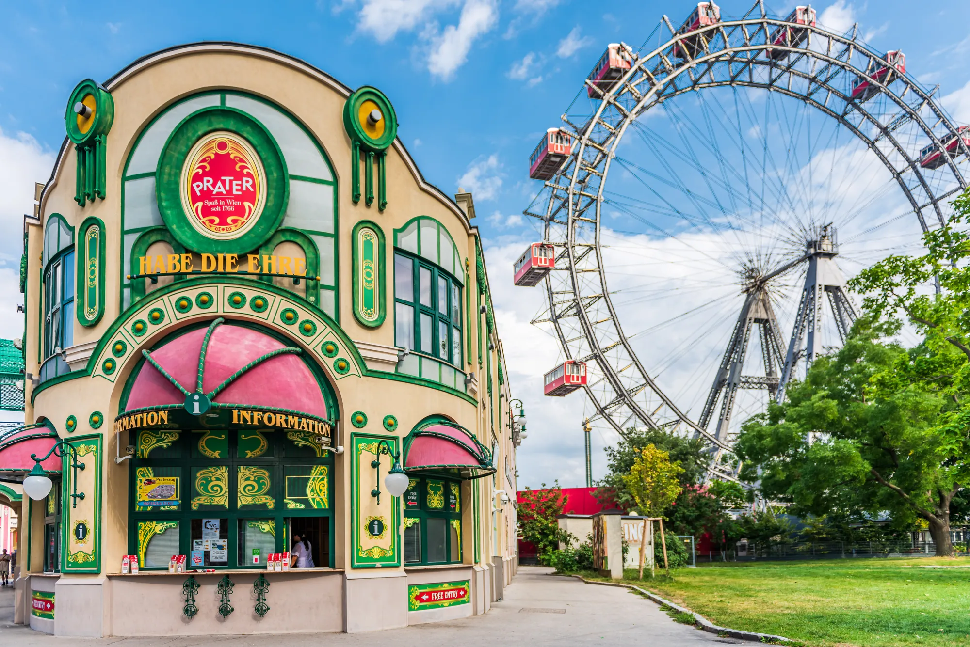 Wien Prater - Aussicht auf die Rezeption und Riesenrad