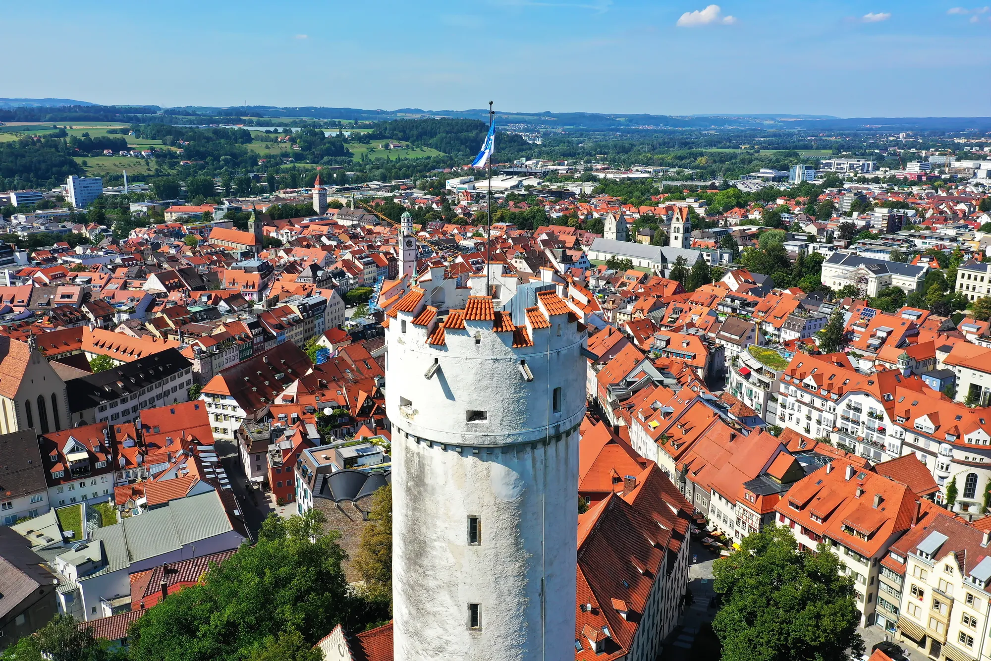 Ravensburg - Aussicht auf den Turm, sowie die Altstadt und die umliegende Umgebung