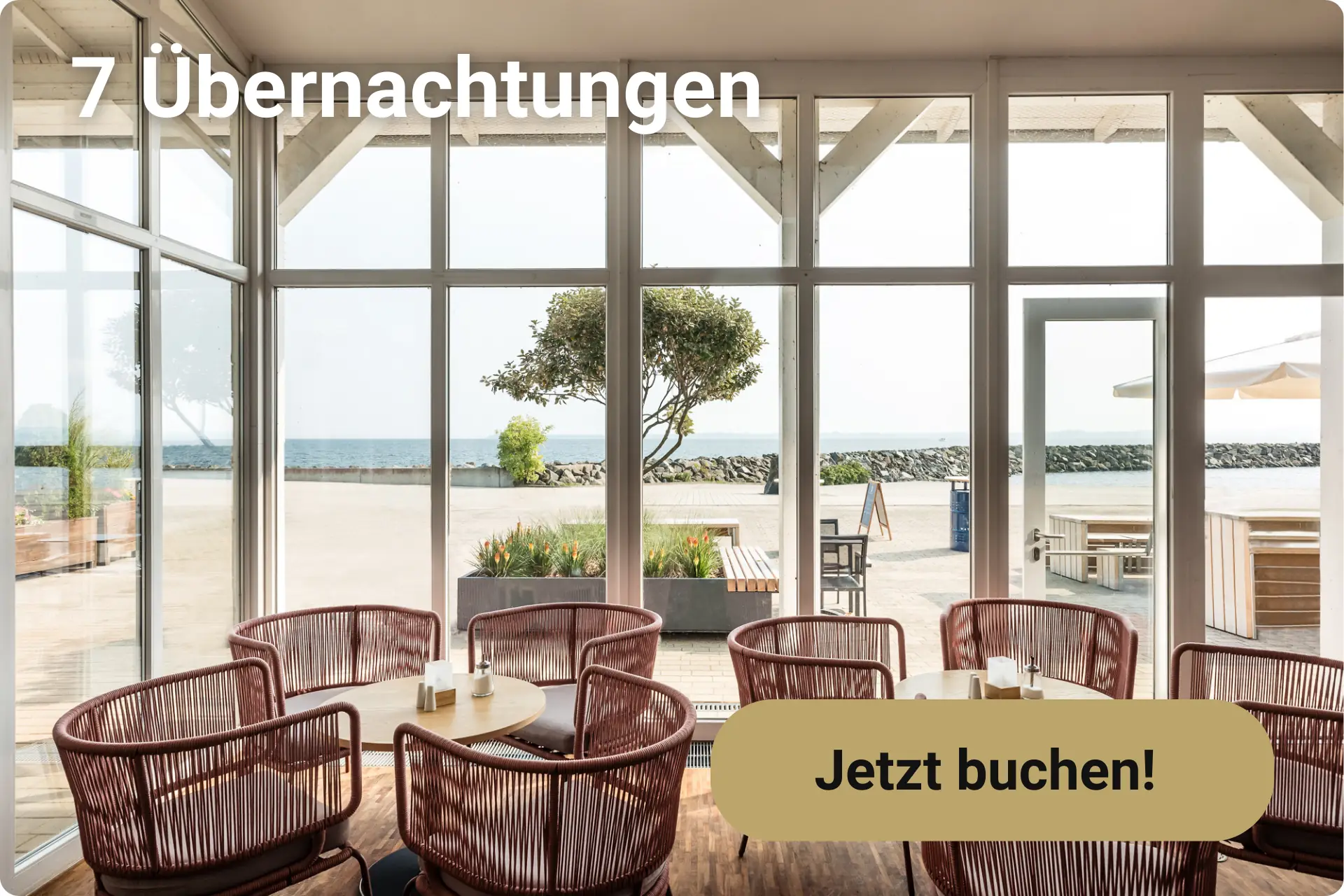 Terrasse mit Meerblick im BEECH Resort Boltenhagen als Angebotskachel für 7 Übernachtungen