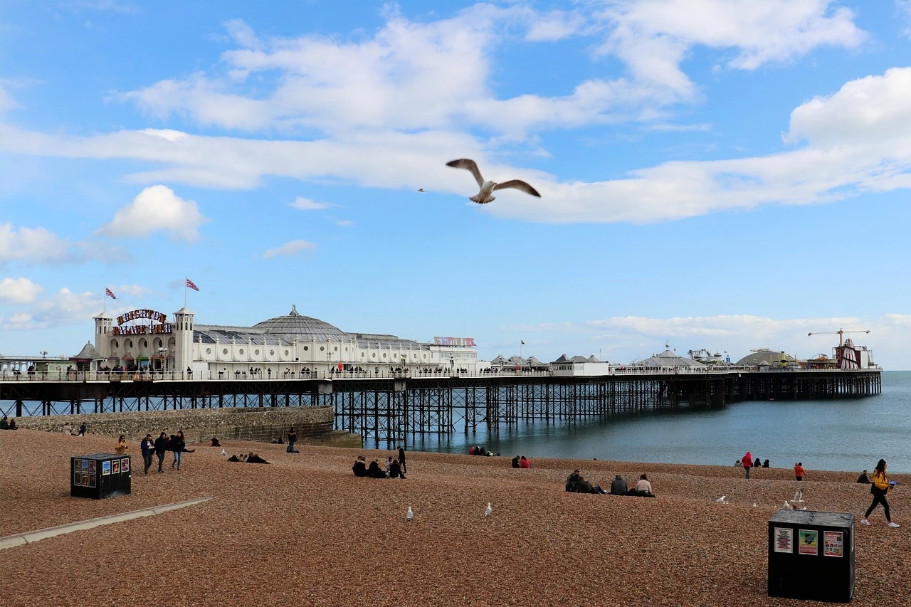 Strandansicht mit dem Brighton Pier im Hintergrund