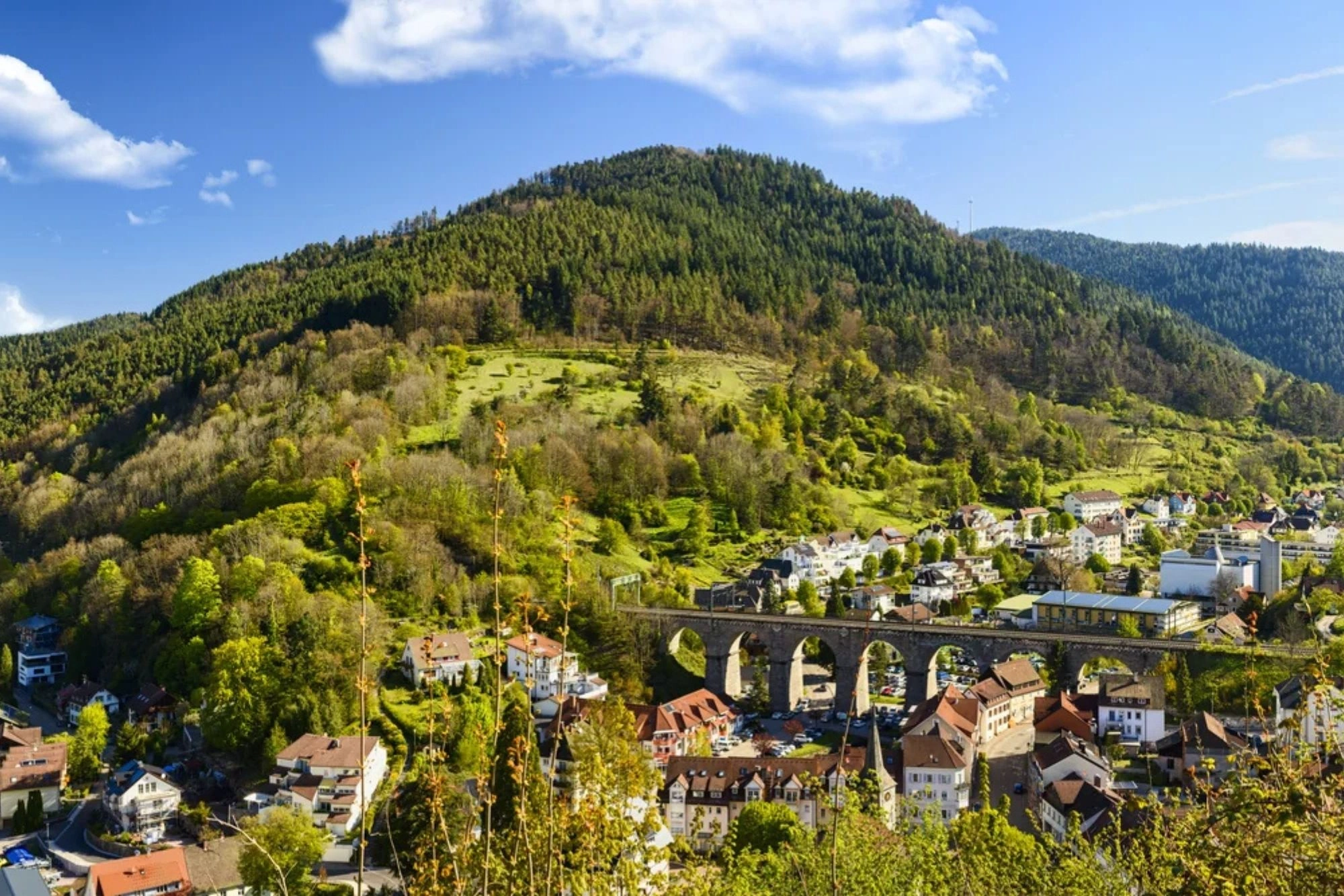 Panoramablick auf den Ort Hornberg im Gutachtal im Schwarzwald