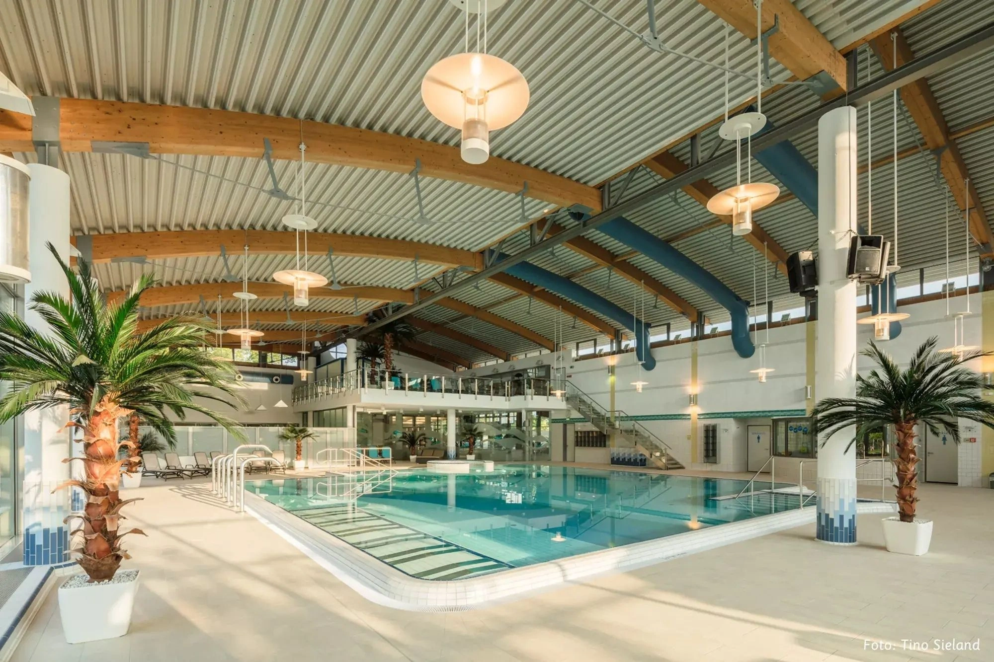 großzügiger Pool im Santé Royale Bad Langensalza - Palmen umsäumen das Wasserbecken