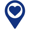 Destination Icon mit Herz in dunkel Blau
