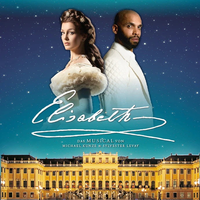 Elisabeth Das Musical Portrait – Die Hauptdarsteller auf Sternenhimmel über dem Schloss Schönbrunn