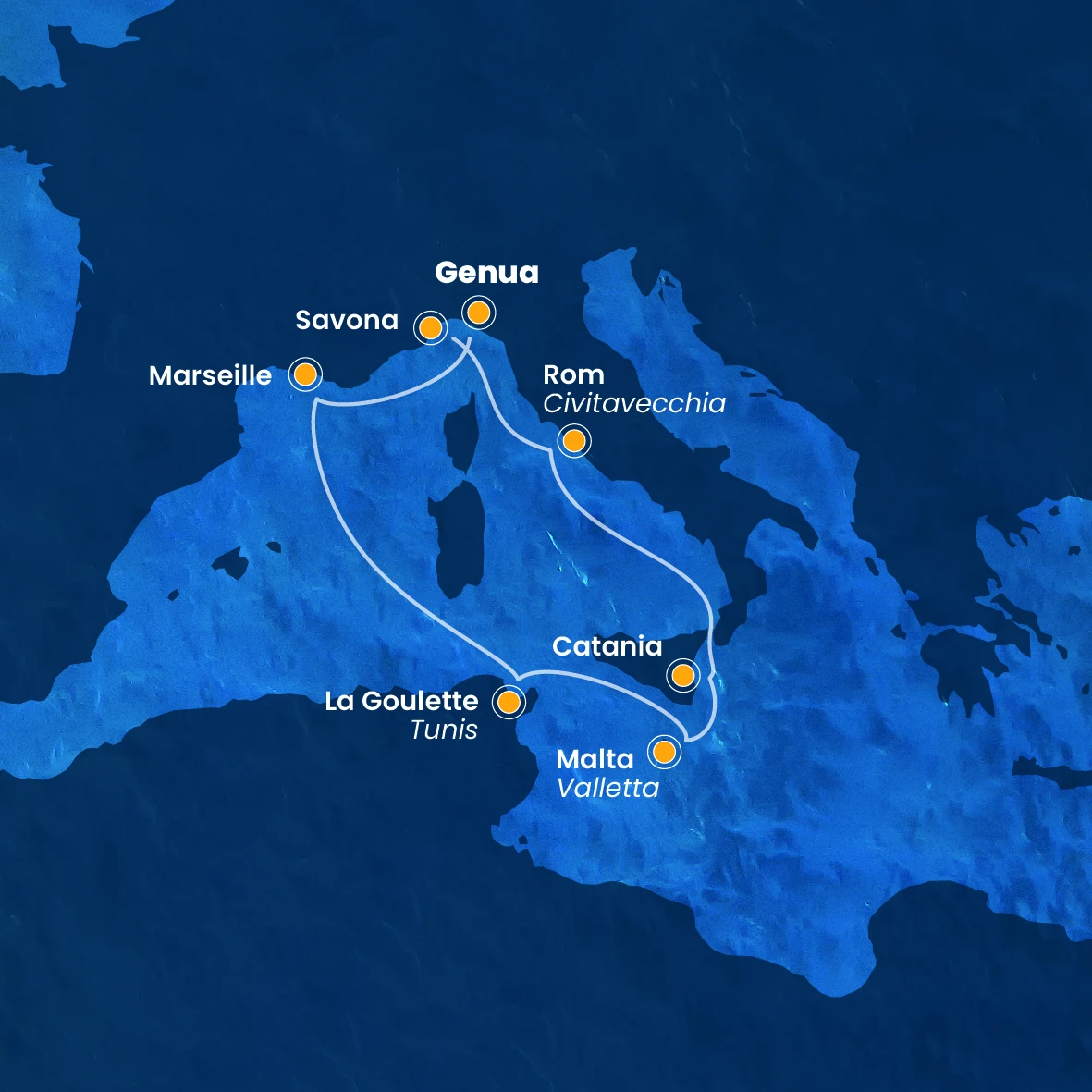Kreuzfahrt Zielorte im Mittelmeer, einschließlich La Goulette und Malta.