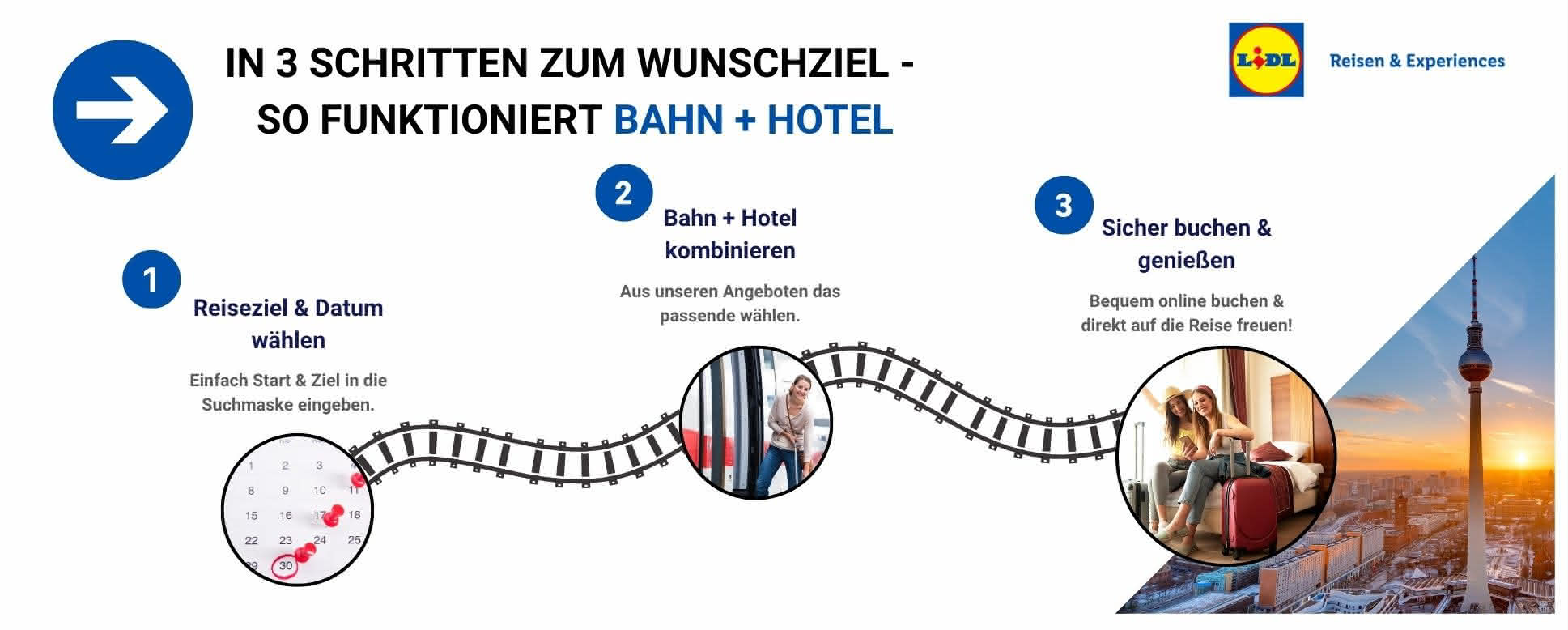Bahn und Hotel kombinieren für eine perfekte Reise.