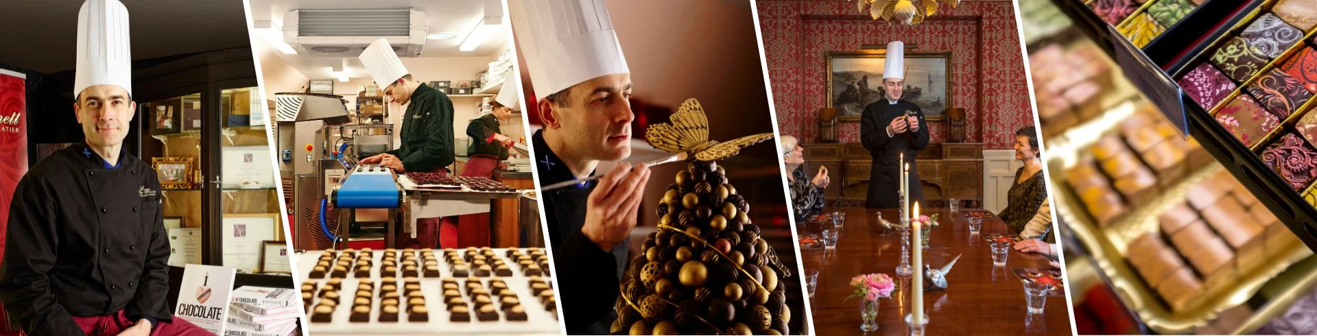 Collage mit Impressionen von Iain Burnett, einem international ausgezeichneter Chocolatier