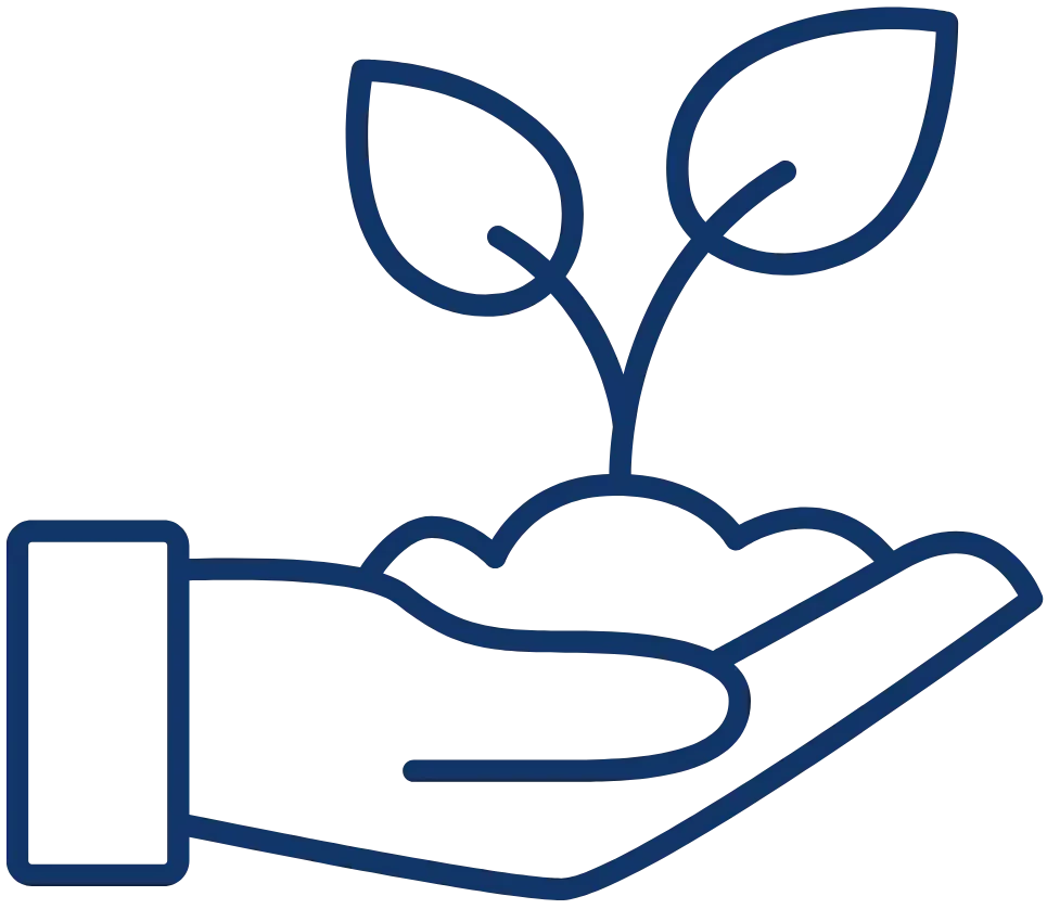 Hand hält Setzling mit zwei Blättern