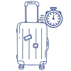 Koffer und Stoppuhr in Dunkelblau als Icon