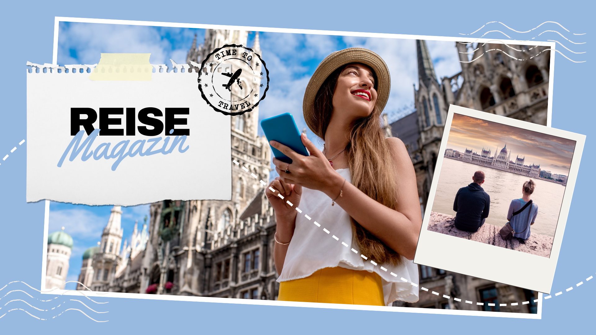 Reisemagazin, junge Frau steht vor dem Kölner Dom