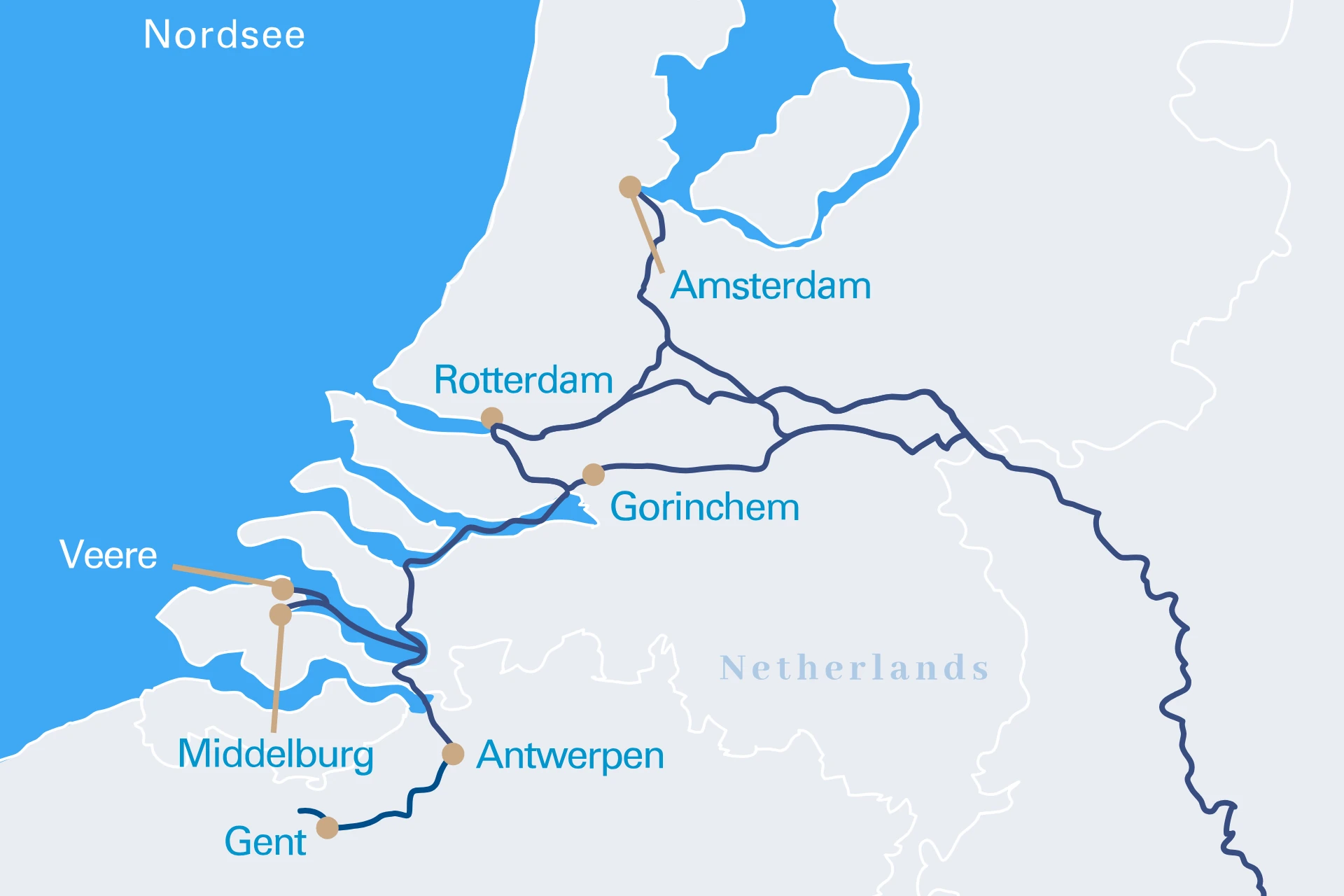 Abbildung der Route der VIVA Enjoy von bis Amsterdam