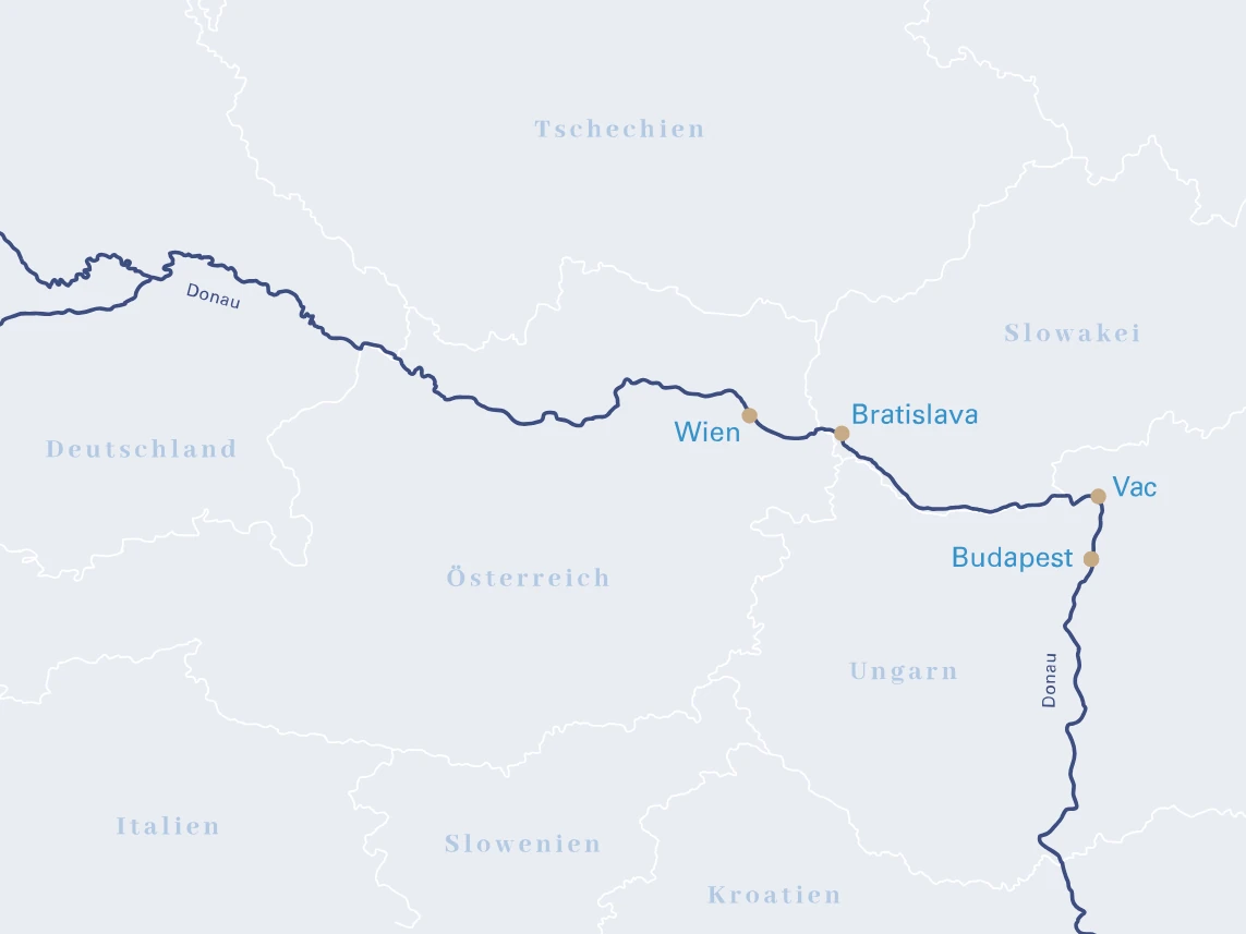 Verlauf der Donau durch Österreich und Ungarn