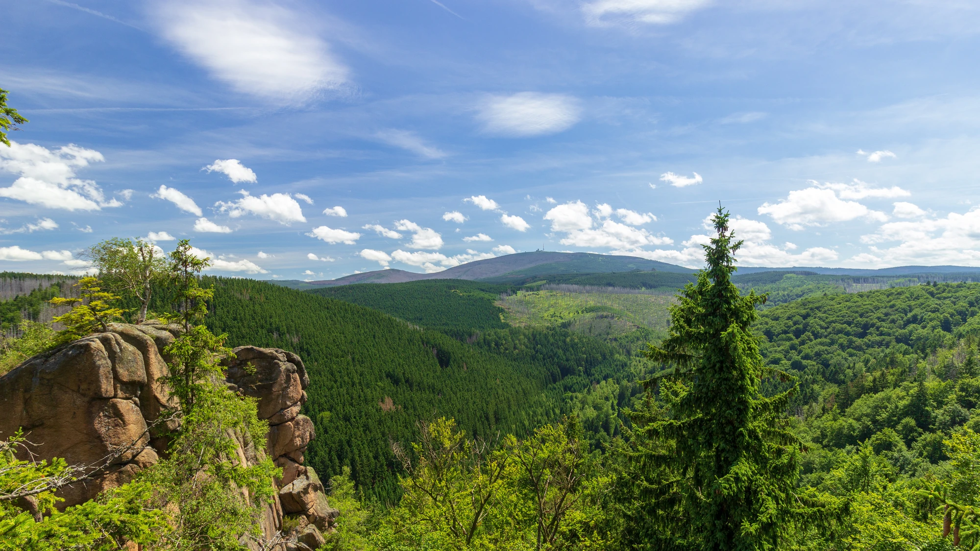 Schönste Wanderung im Harz Rabenklippe mit Ausblick auf den Brocken im Nationalpark Harz
