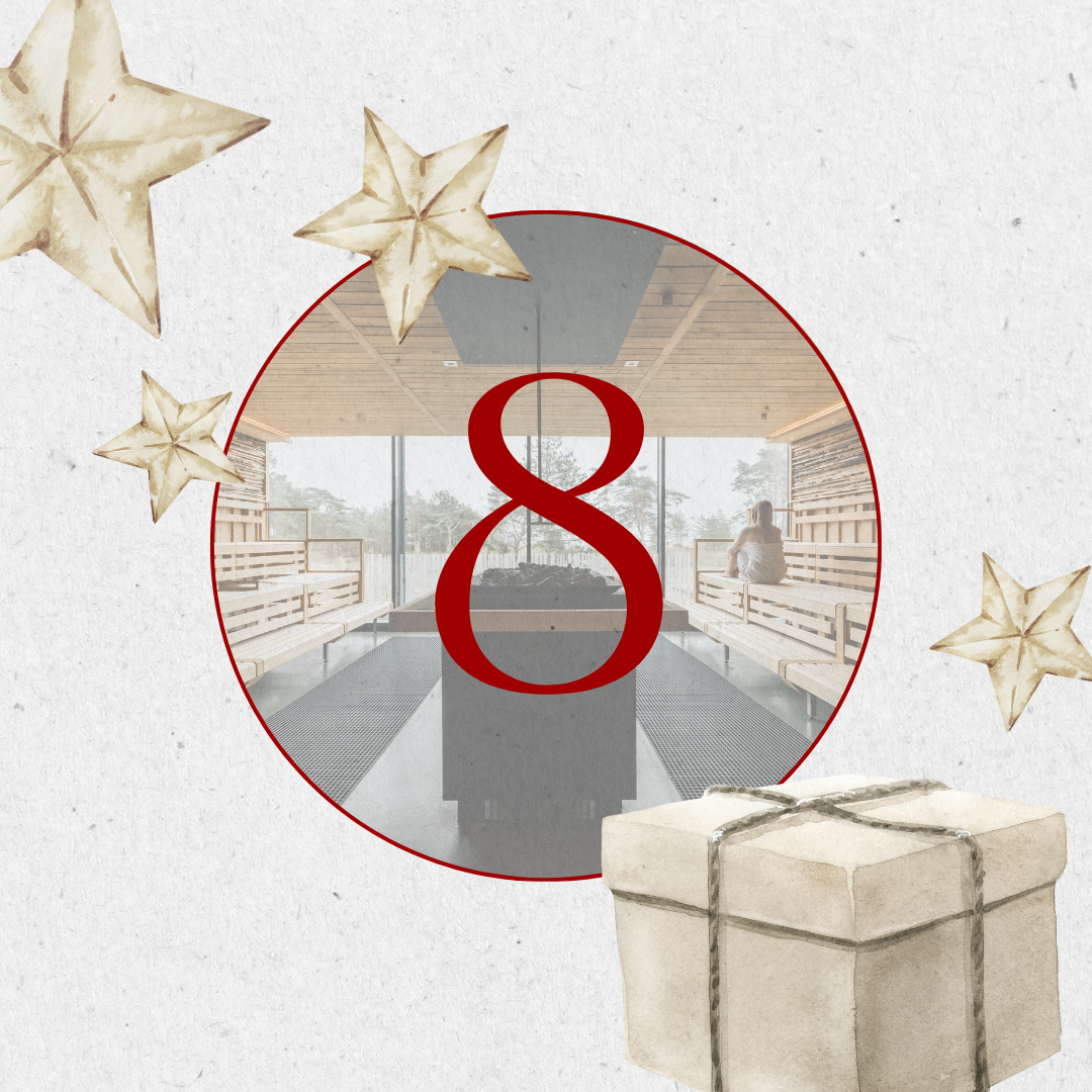 aovo Adventskalender Türchen 8 mit Sternen und einem Geschenk vor hellem Hintergrund