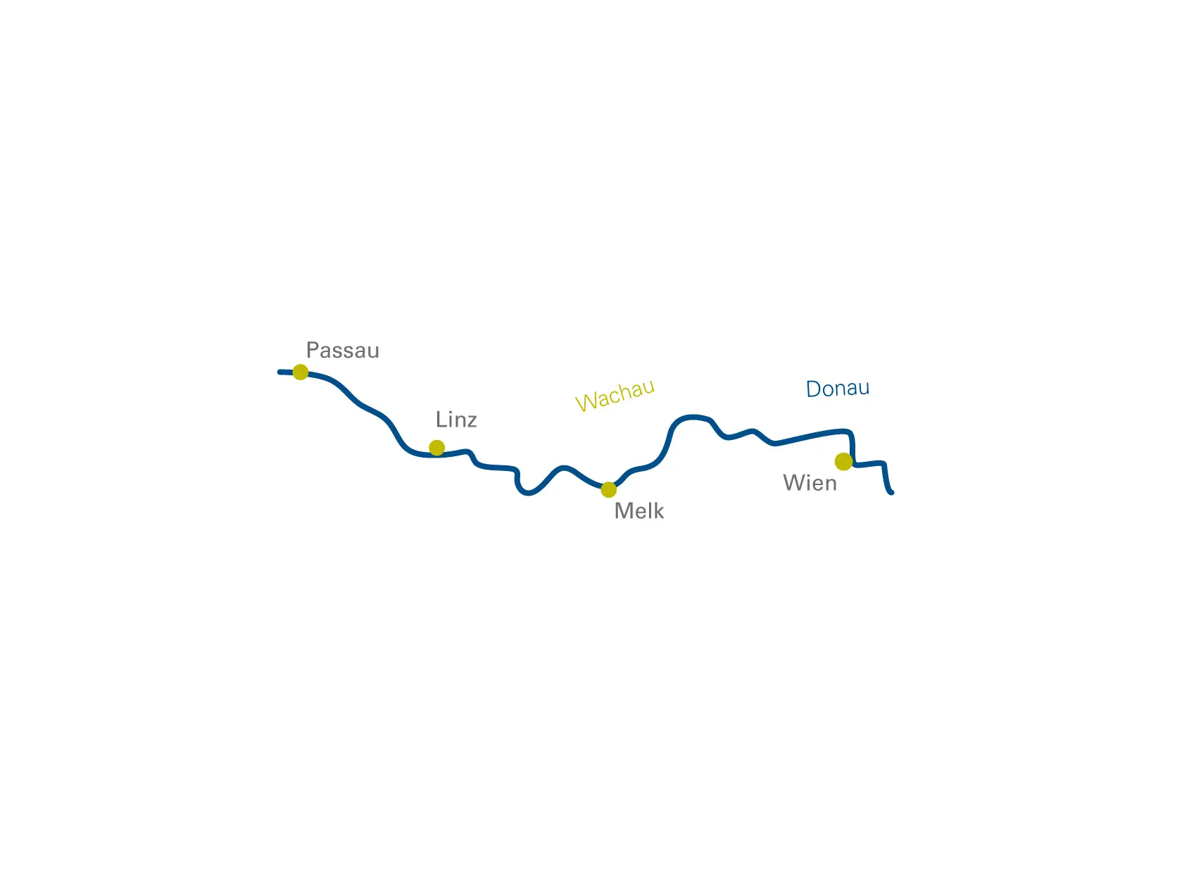Ihre Reiseroute auf der Donau mit der MS VIVA TWO von Passau über Melk nach Wien und Linz.