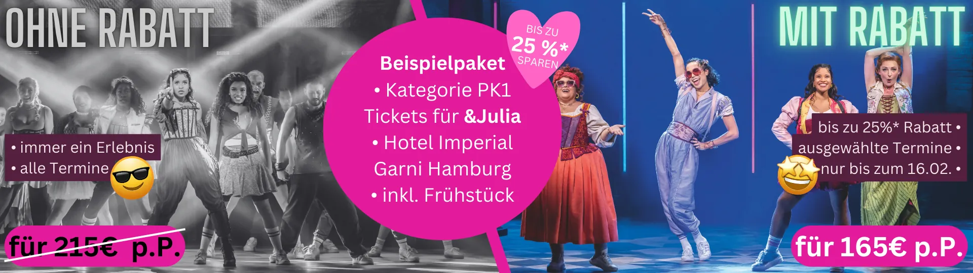 Musical Valentinspromo Vergleich eines Beispielpakets mit und ohne Promo