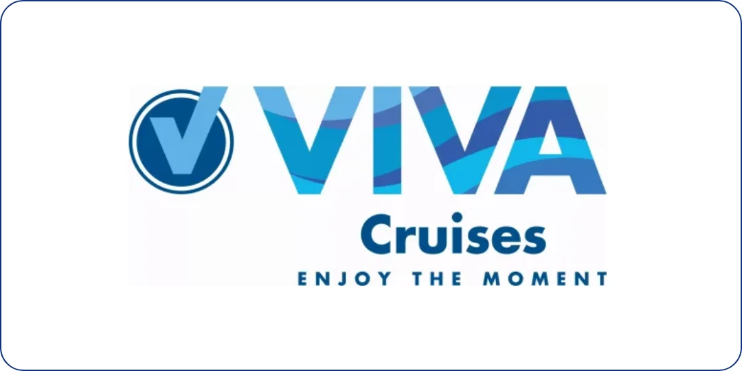 VIVA Cruises Logo in Blautönen mit Dunkelblauem Rahmen
