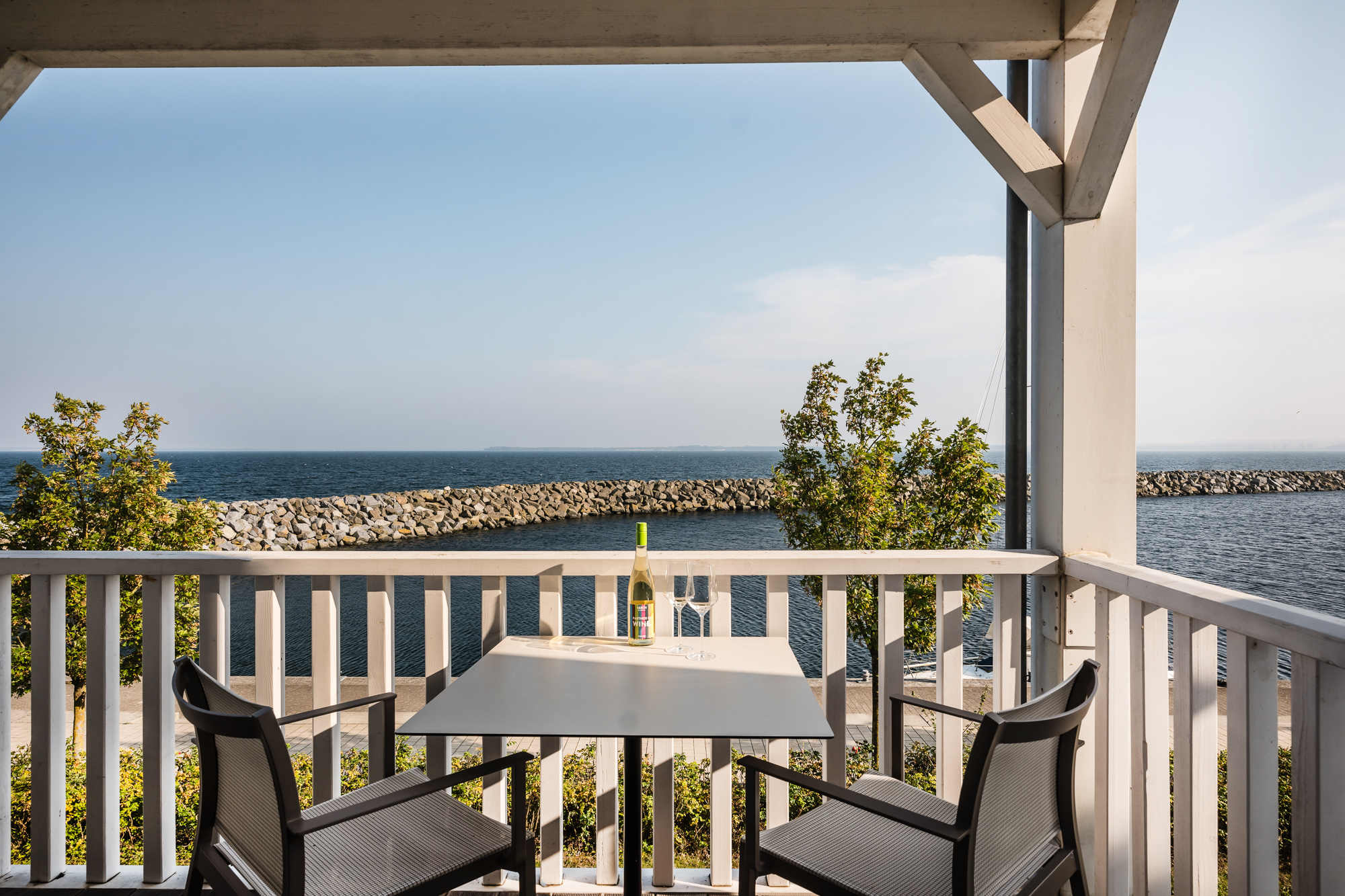 Aussicht auf den Horizont vom Balkon mit Pflanzen
