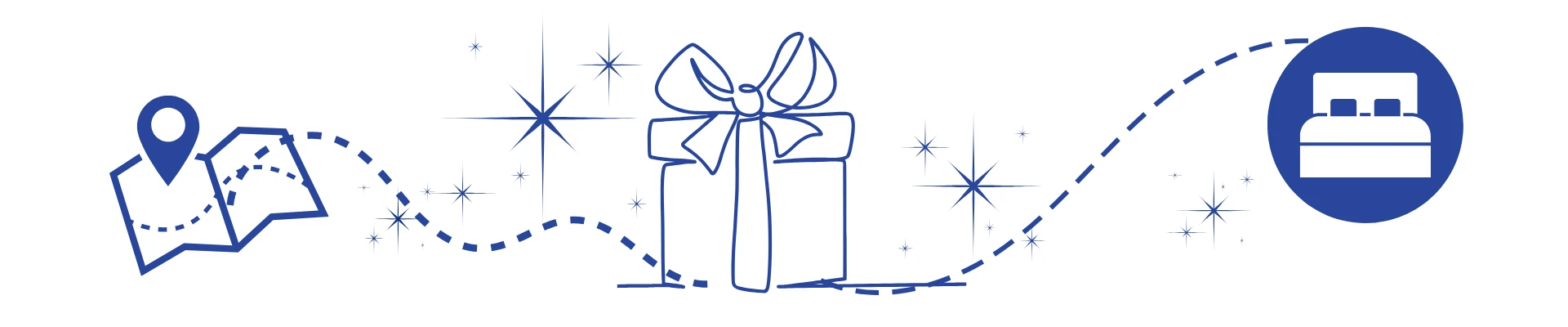 Geschenk mit einer Schleife und einem Weg zu einem Bett