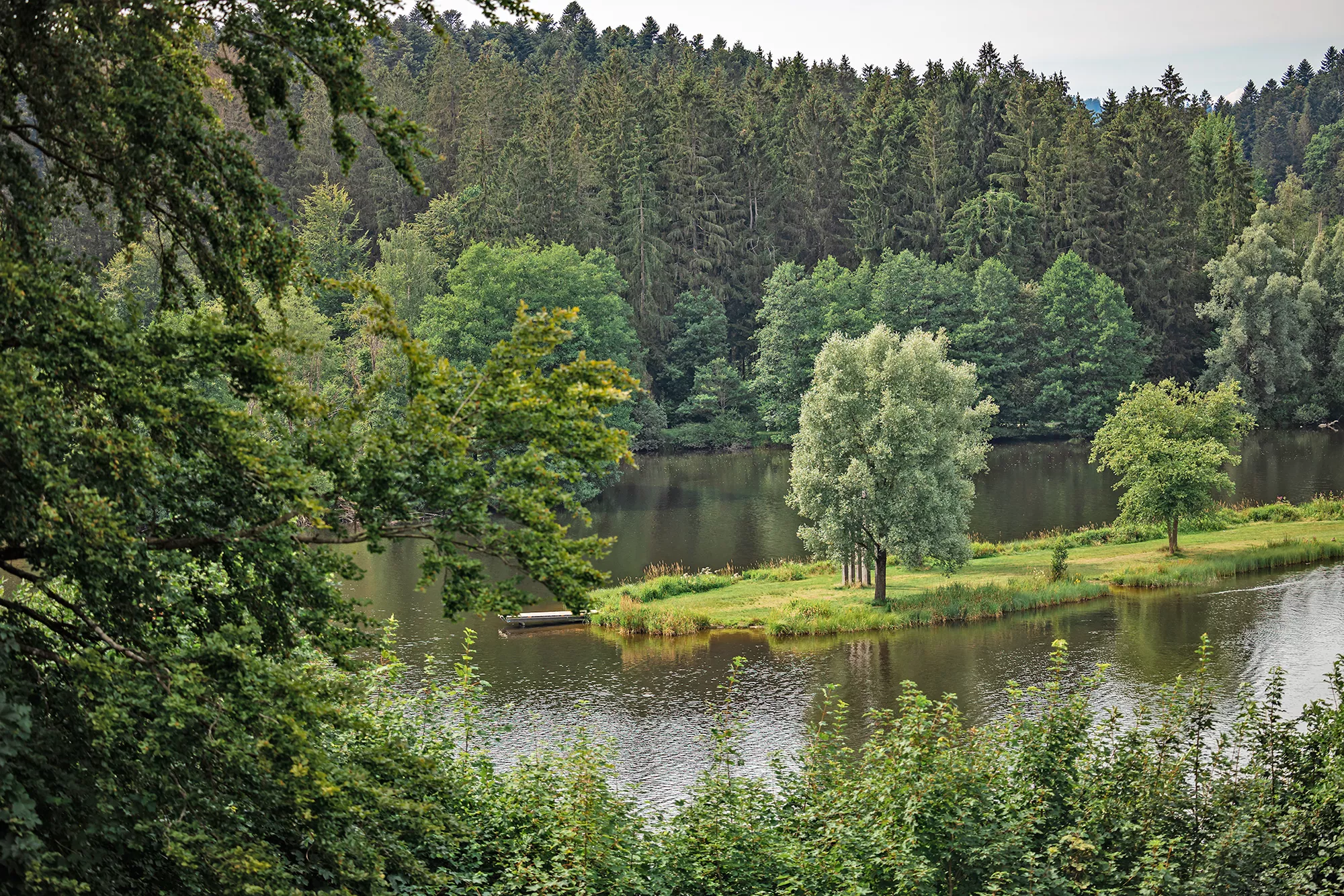 Rannasee im Bayerischen Wald mit kleiner Insel