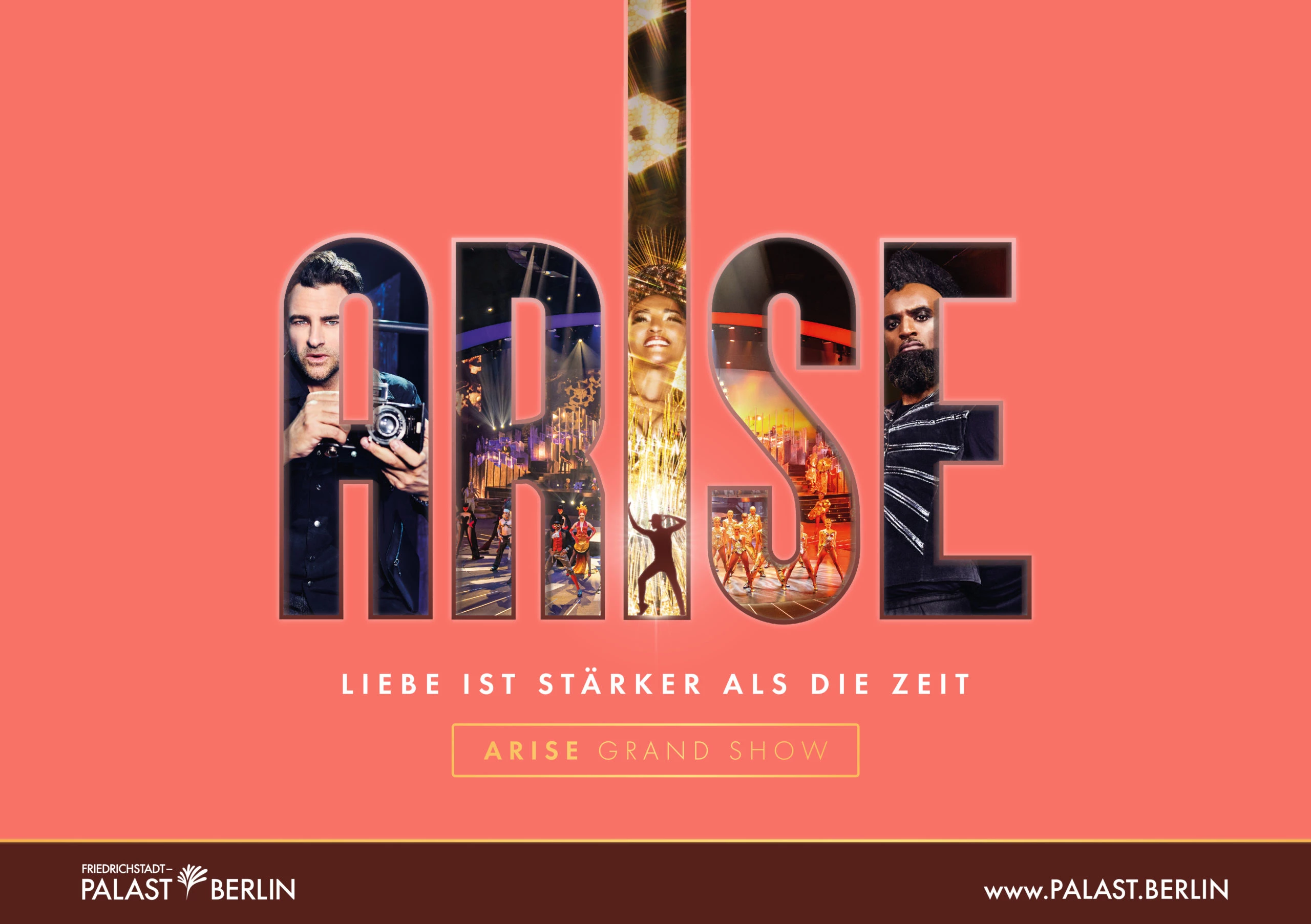 Arise Grand Show - Key Visual mit Schriftzug Arise auf rosanem Hintergrund