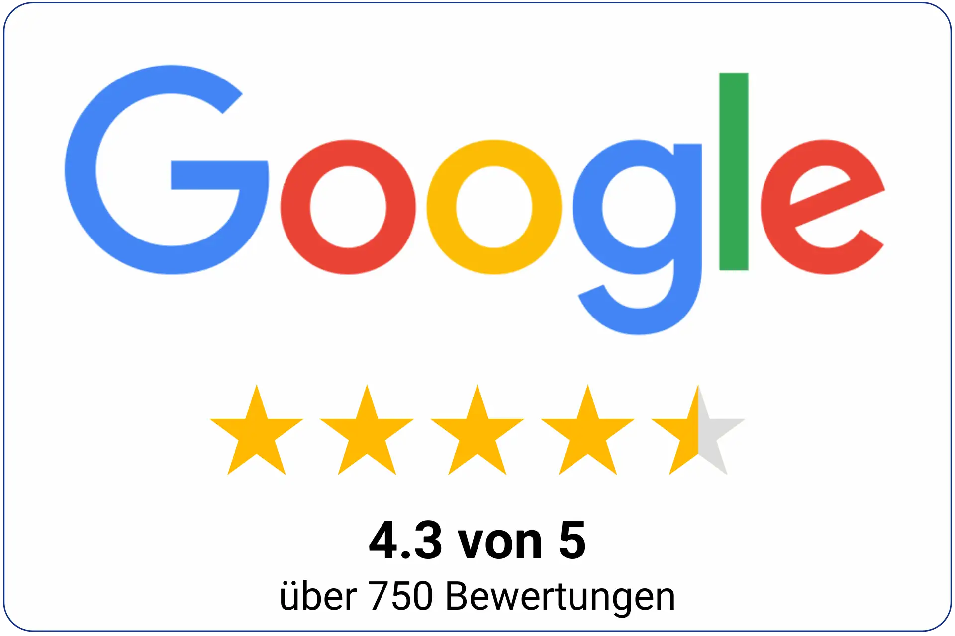 Google Bewertung von aovo Reisen: 4.3 von 5 Sterne über 750 Bewertungen (Stand: April 2025)