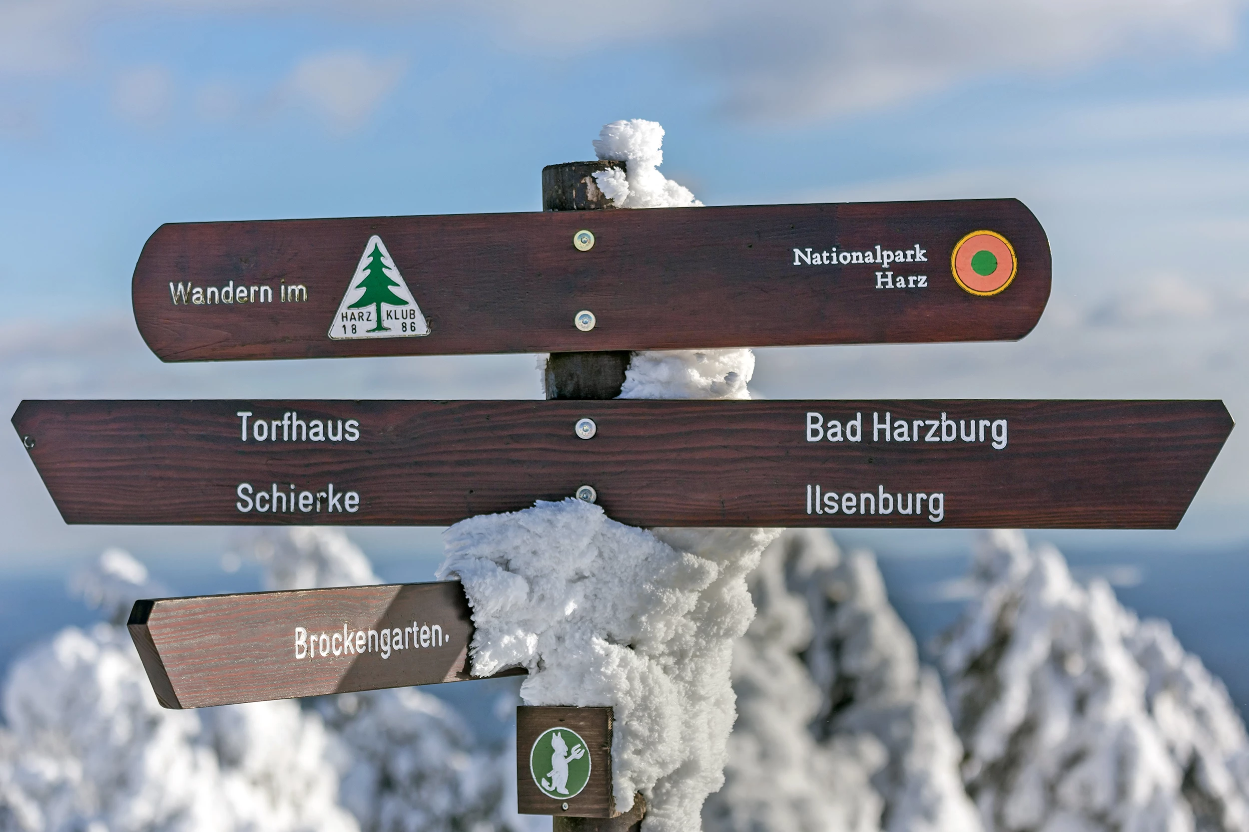 Wanderschild im Harz im Winter