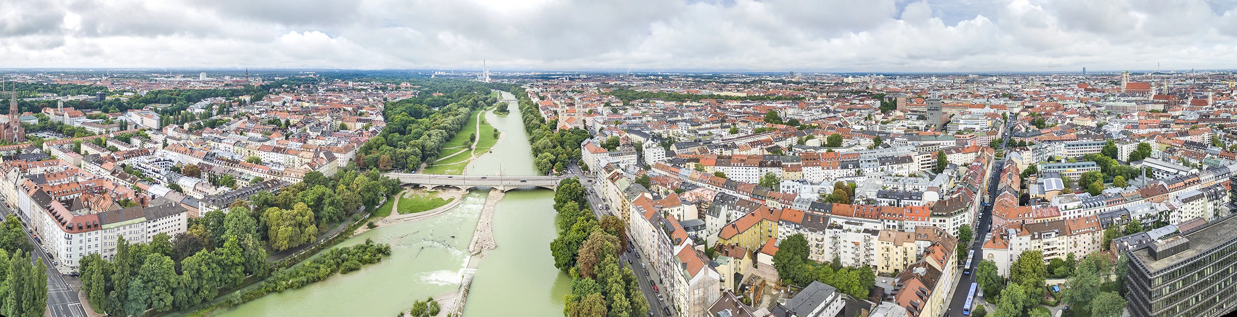 Luftbild München an der Isar bei einem Kurzurlaub in München