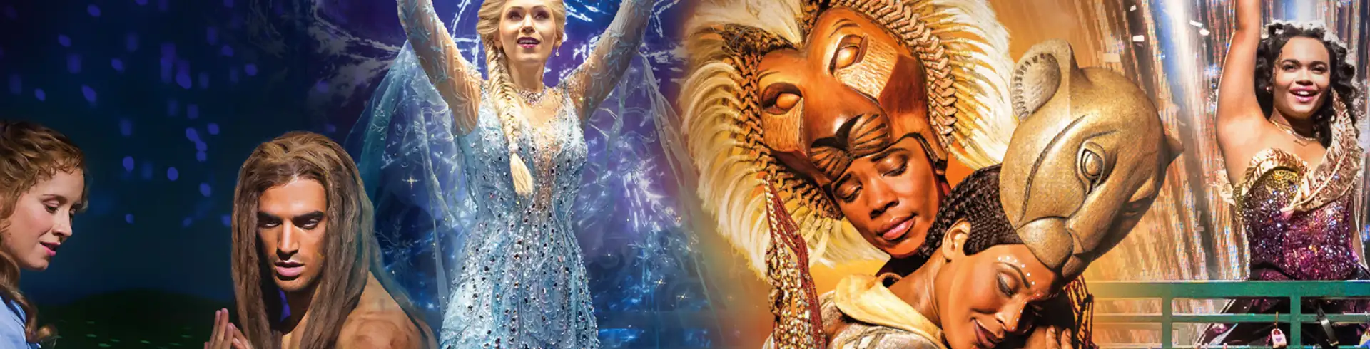 Charaktere aus verschiedenen Musicals auf einer beeindruckenden Bühne.