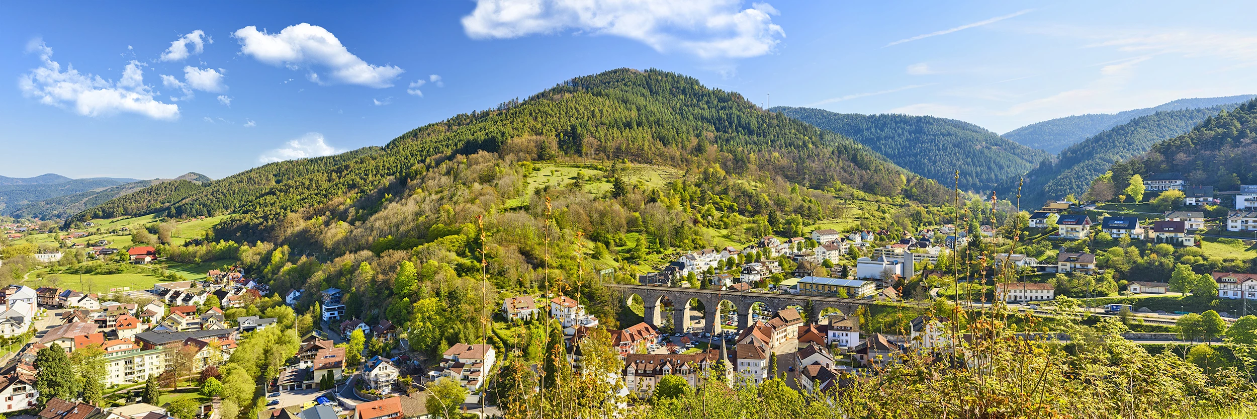 Panoramablick auf den Ort Hornberg im Gutachtal im Schwarzwald
