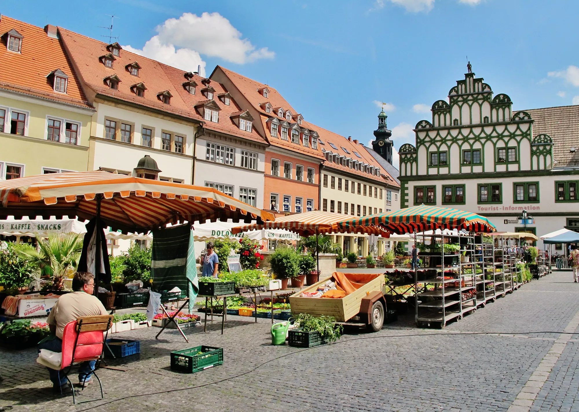 Markt auf dem Marktplatz bei einer Städtereise Weimar