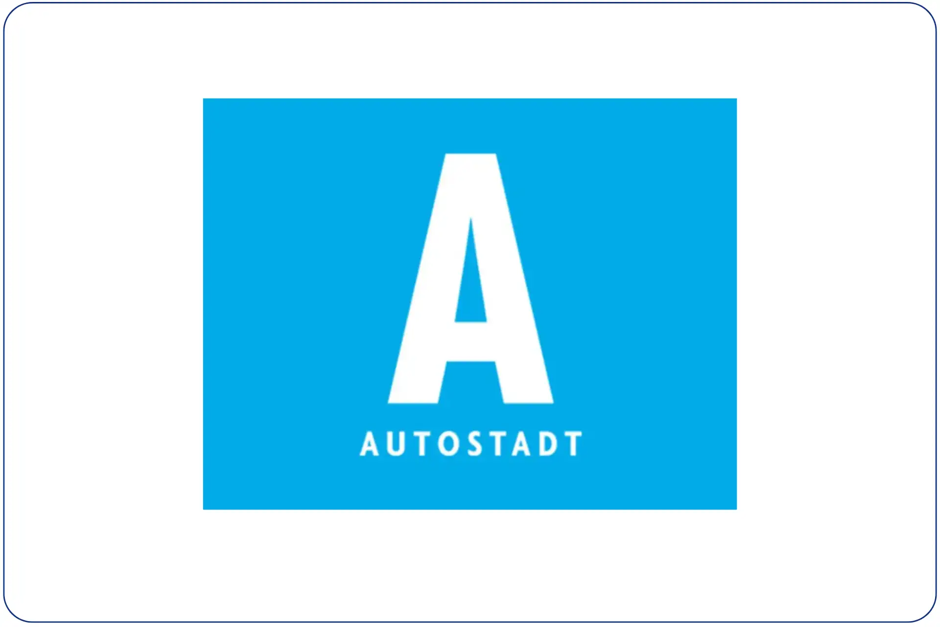 Autostadt, Logo mit großen weißem A und weißer Schrift auf hellblauem Grund mit dunkelblauer umrahmender Linie