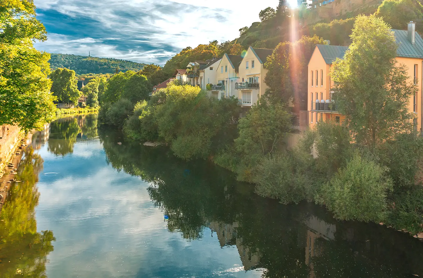 Häuserlandschaft am Fluss der Nahe in Bad Kreuznach