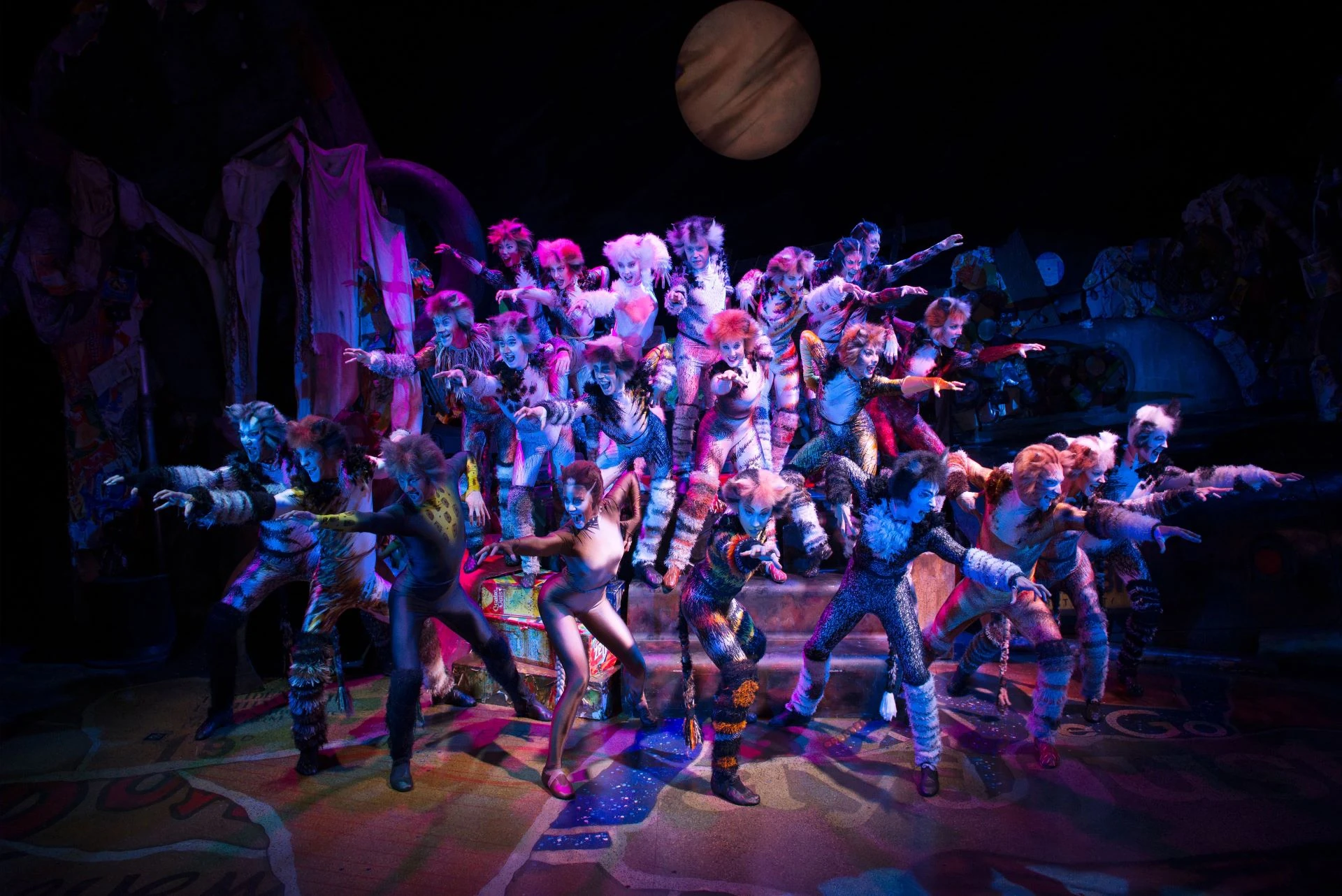 CATS Musical Szenenbild - Darsteller als Katzen nebeneinander