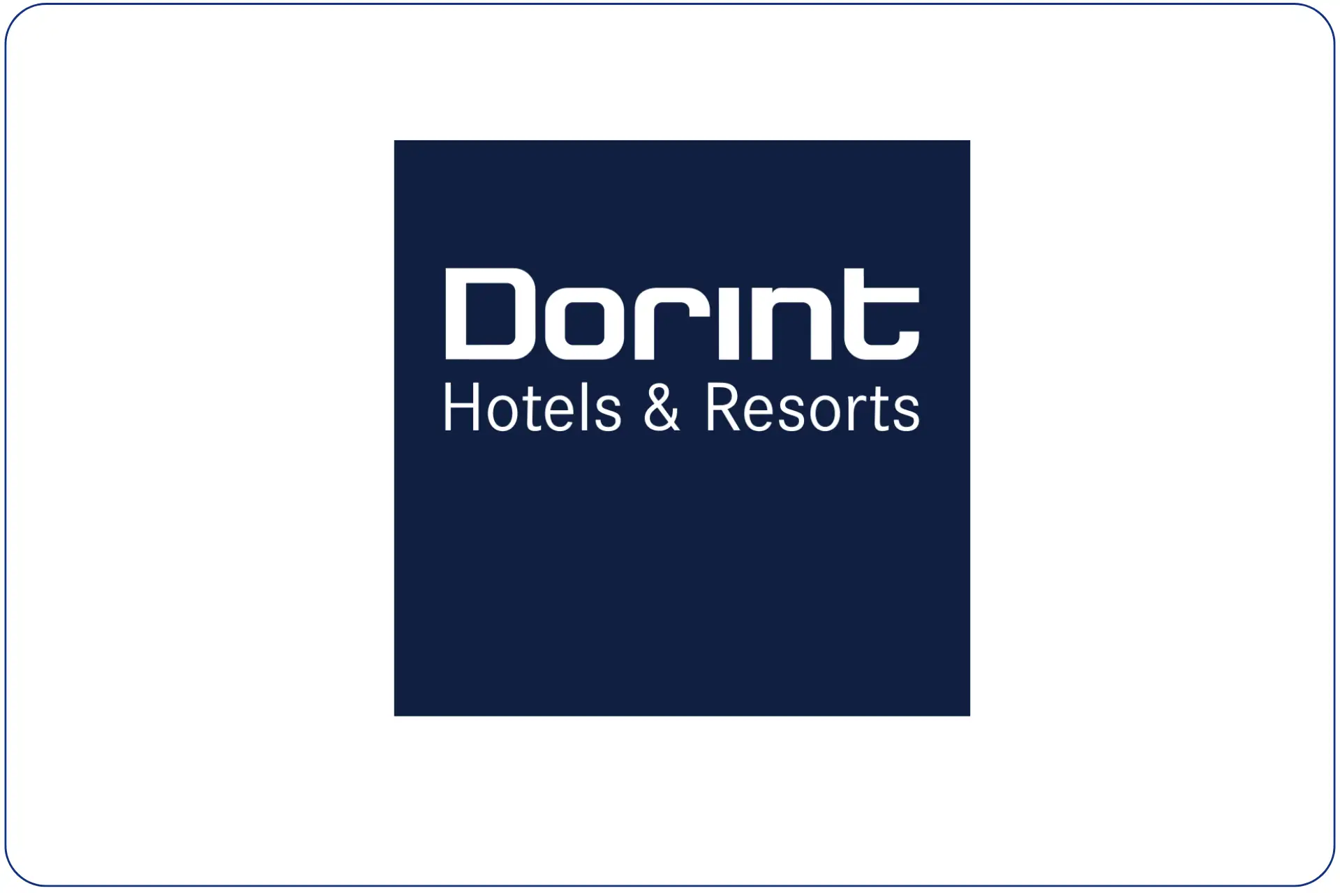 Dorint Hotels & Resorts, Logo mit weißer Schrift auf dunkelblauem Grund mit dunkelblauer umrahmender Linie