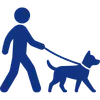 Blau-weißes Piktogramm einer Person, die einen Hund an der Leine führt