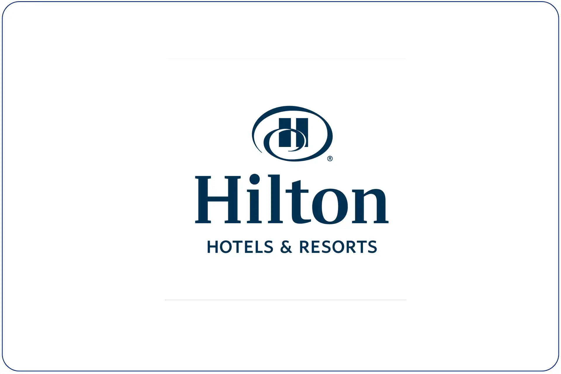 Hilton Hotels & Resorts, Logo mit dunkelblauer Schrift auf weißem Grund mit dunkelblauer umrahmender Linie