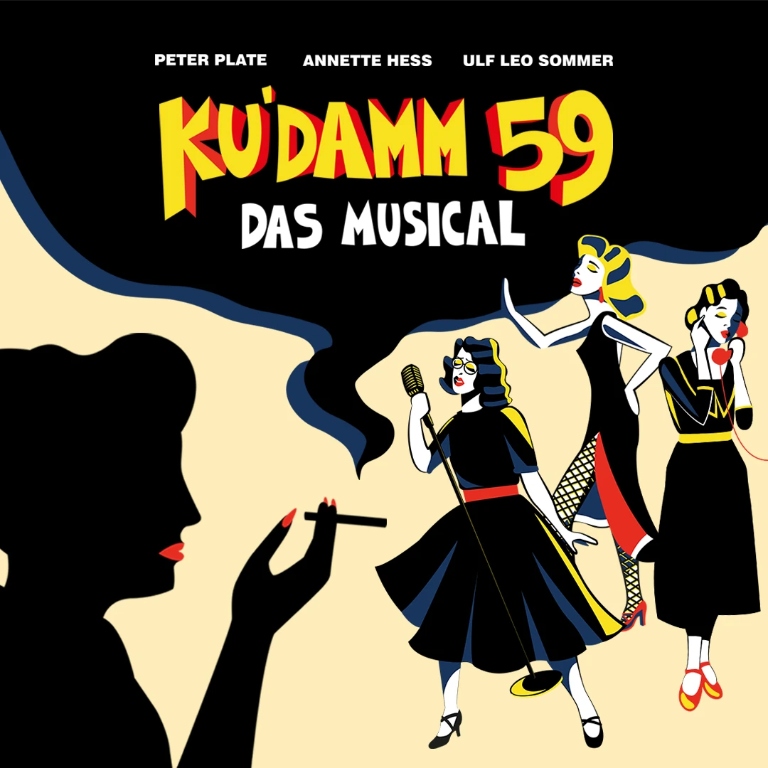 Ku'damm 59 Musical drei Frauen mit Mikrofon,Telefon und Zigarrette in der Hand