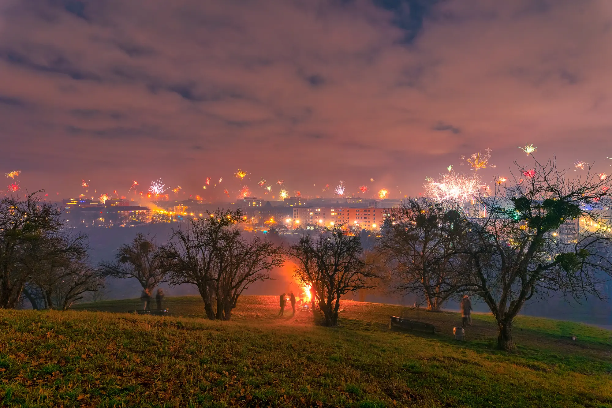 Blick auf Feuerwerk über München