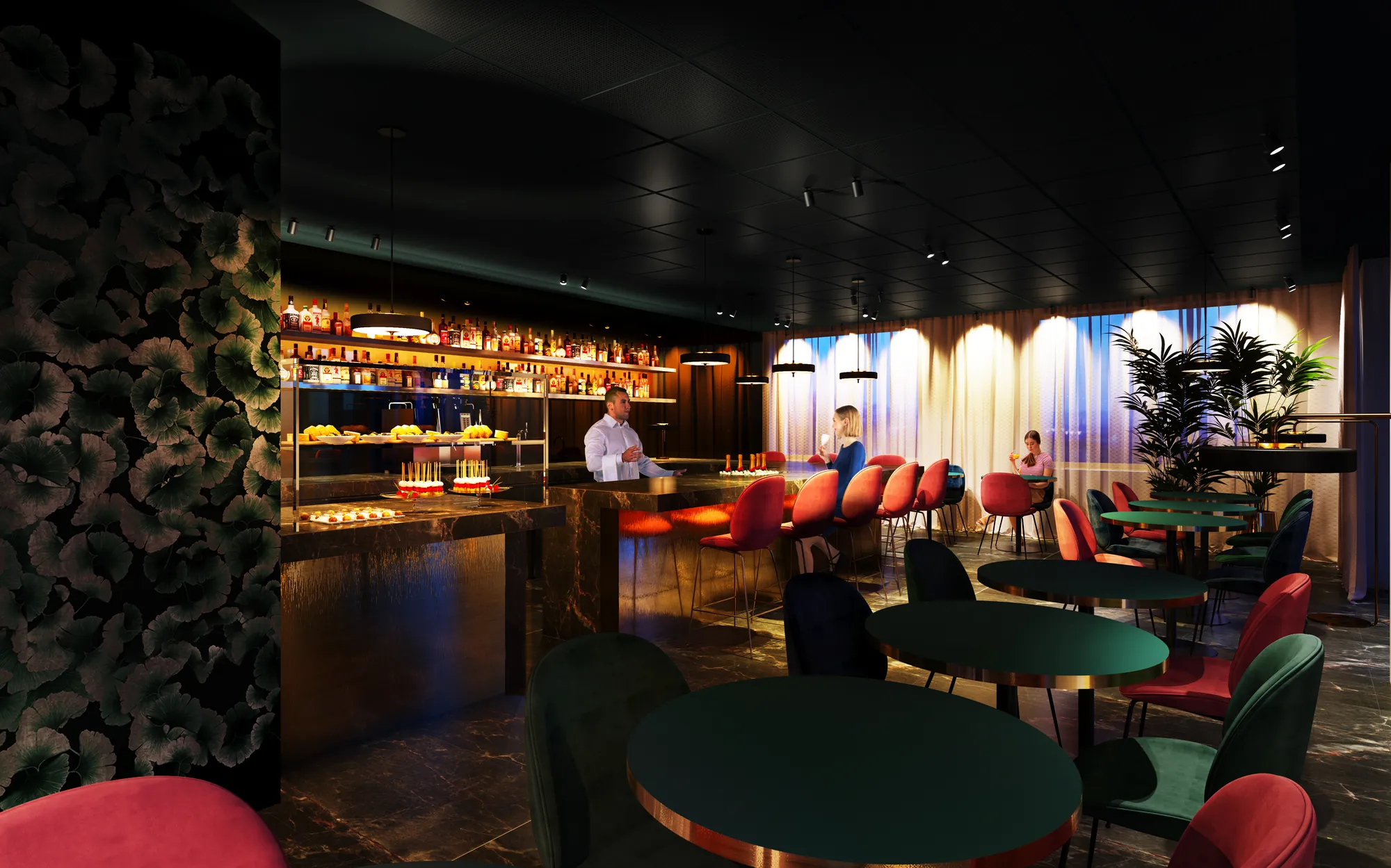 Gemütliche Bar am Abend im NH Antwerpen Hotel