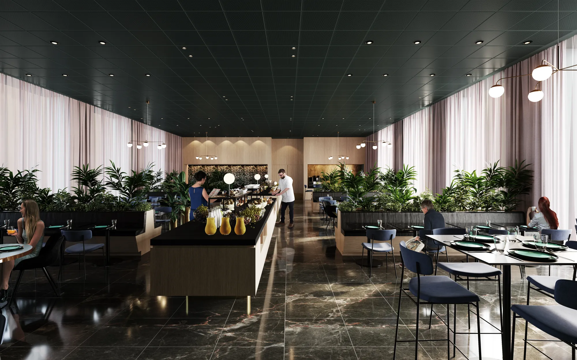 Restaurant mit Frühstücksbuffet im NH Antwerpen Hotel für die Städtereise