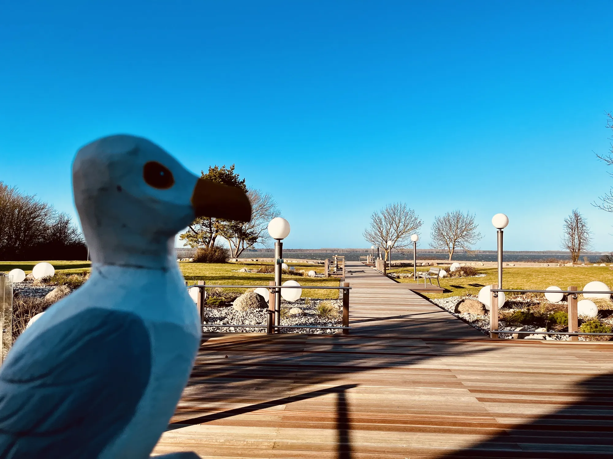 Wellnesshotel Rügen im Aedenlife Hotel & Resort - Blick auf den Steg zum Meer in der Herbstsonne