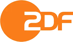 Logo des ZDF mit dem fetten orangefarbenen Text „ZDF“ neben einem großen orangefarbenen Kreis.